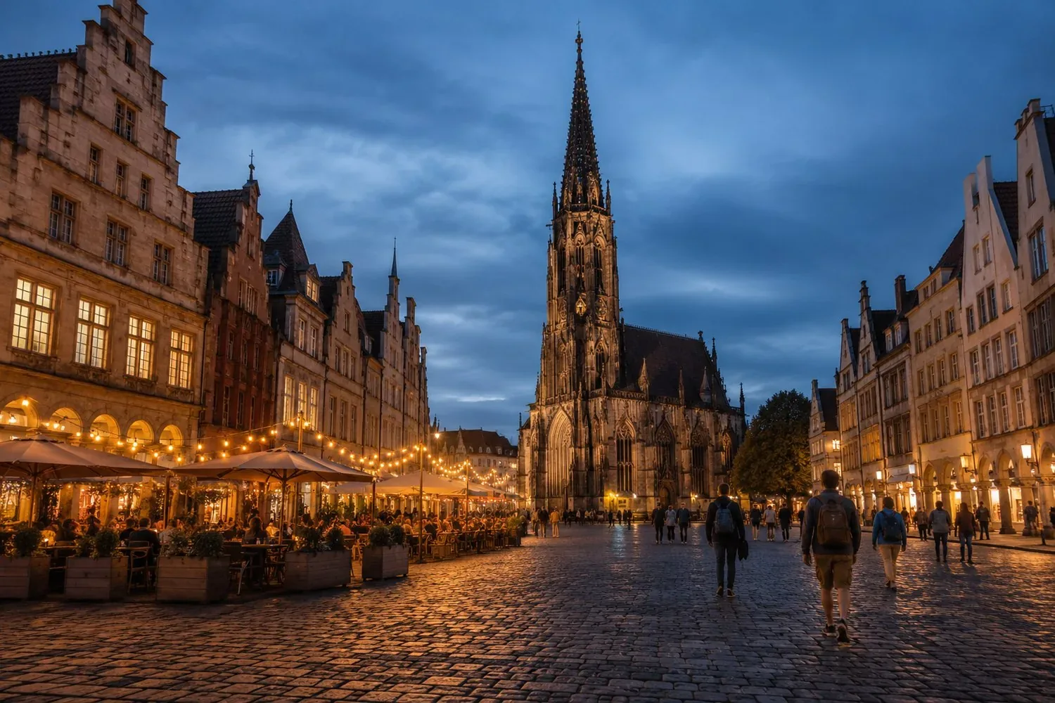 Historic European square at blue hour