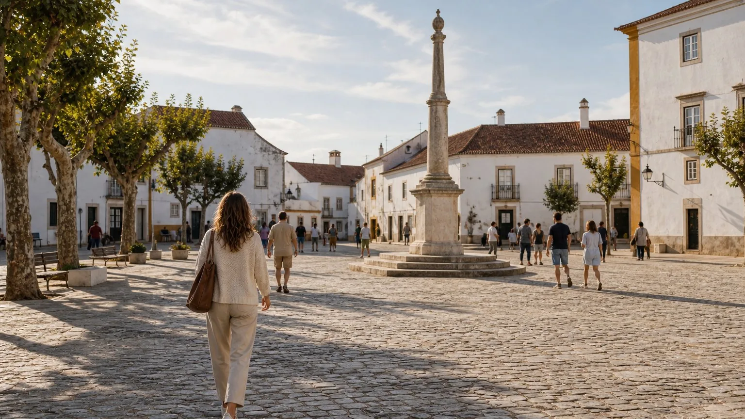 Historic whitewashed square in Évora in the Alentejo region