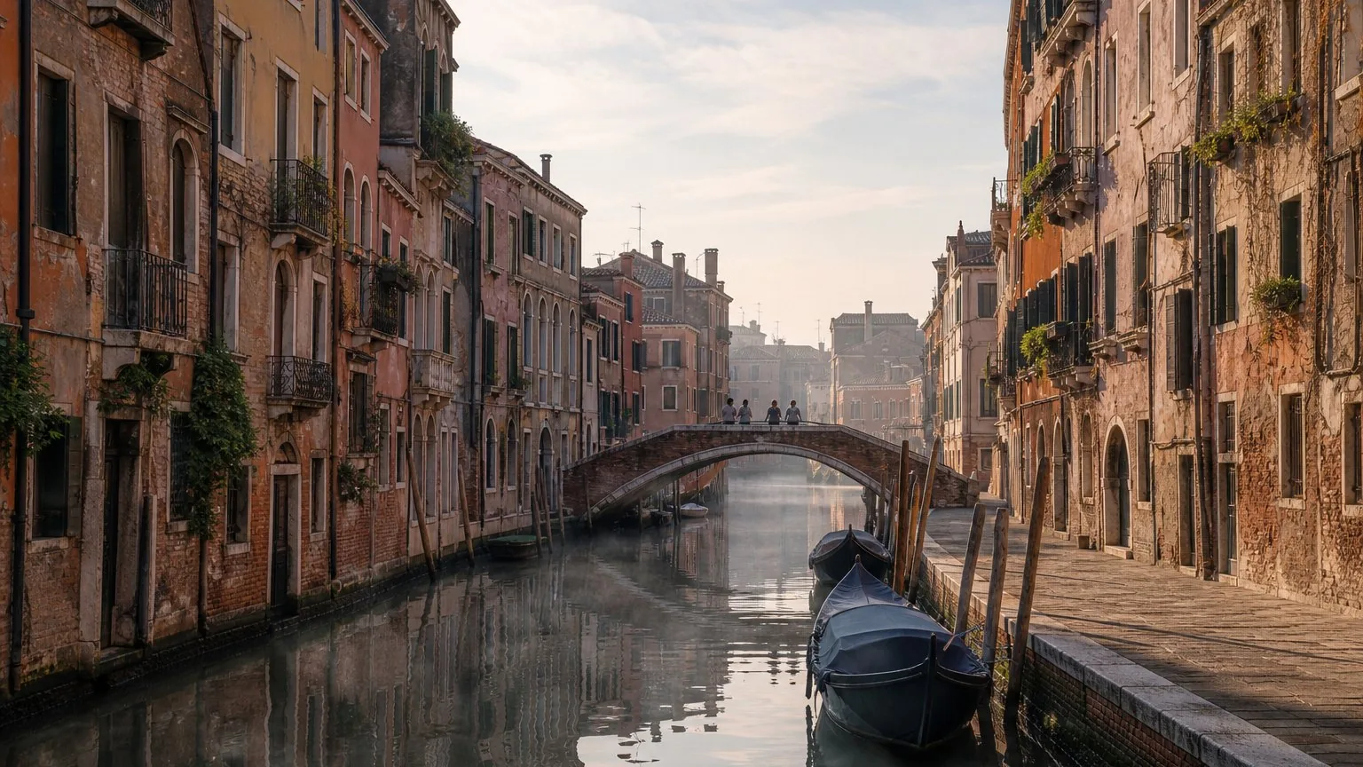 Venice canal in early October with light autumn crowds