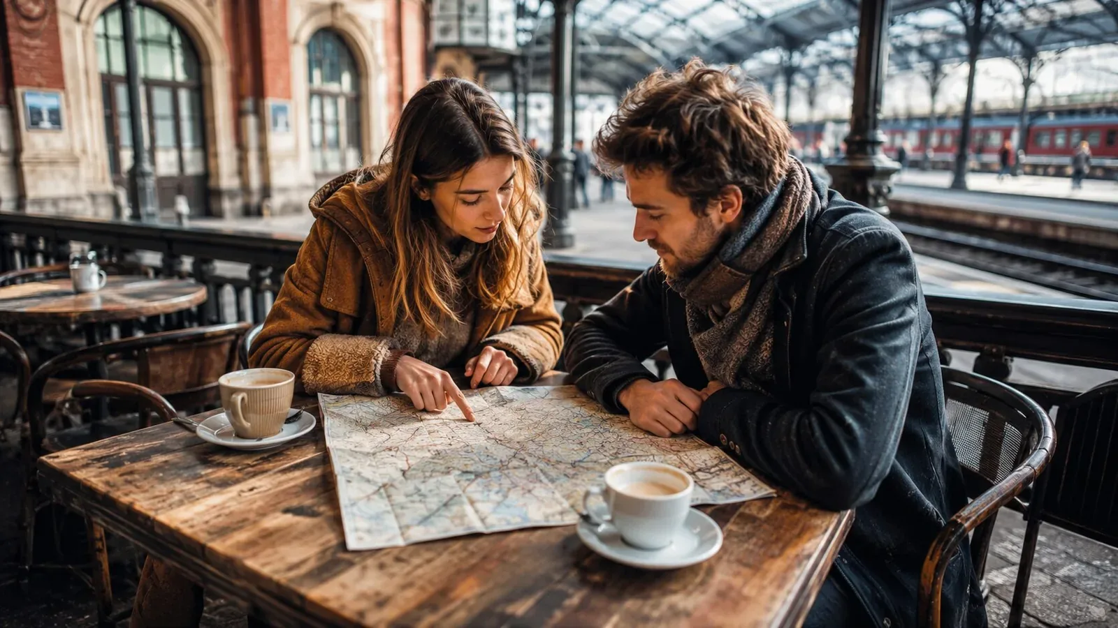Planning a first trip to Europe with a map, notebook and coffee